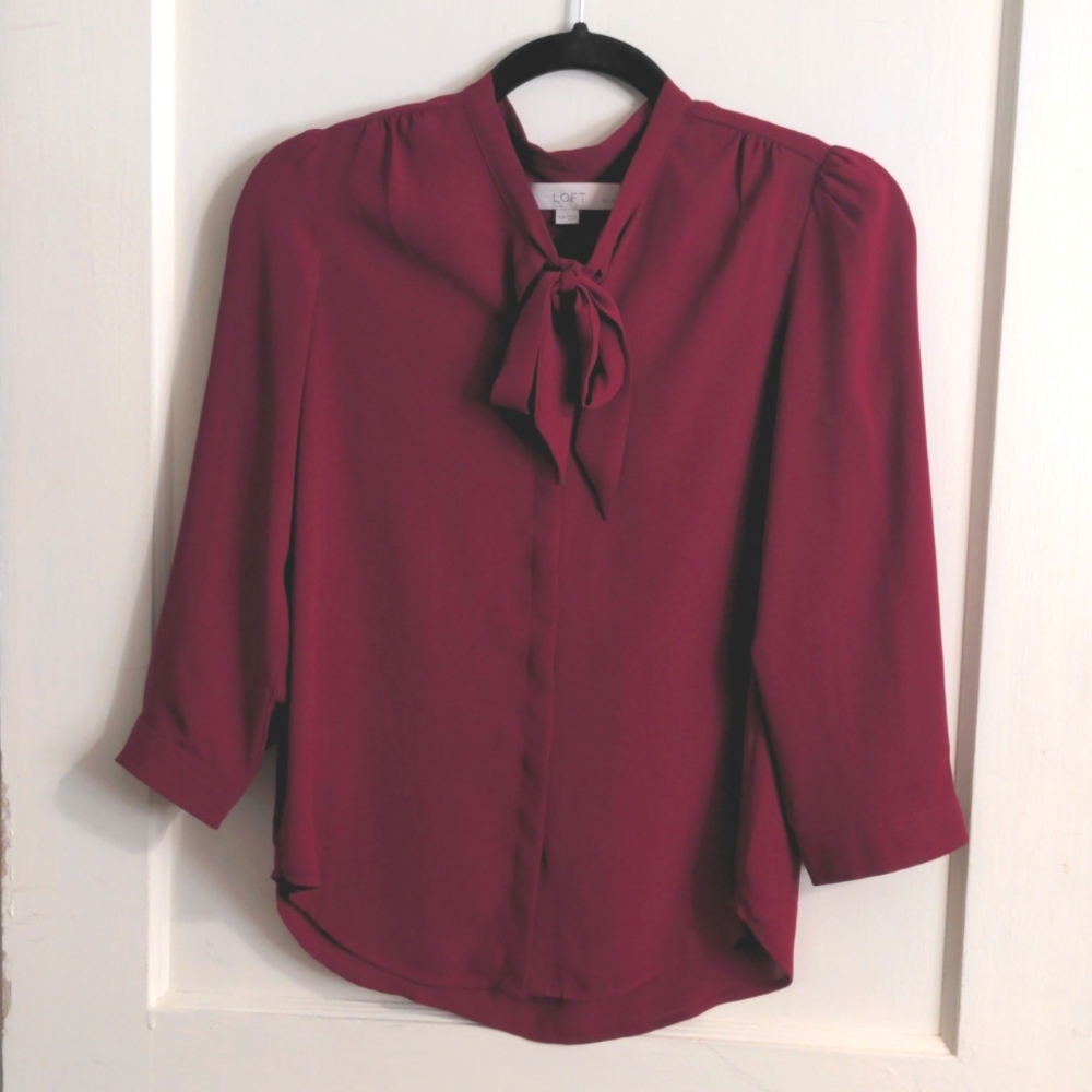 LOFT berry colored button up blouse